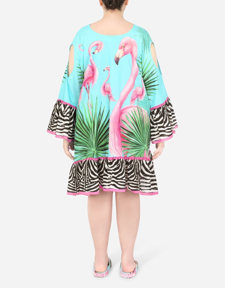 Flamingo-print poplin caftan - 5