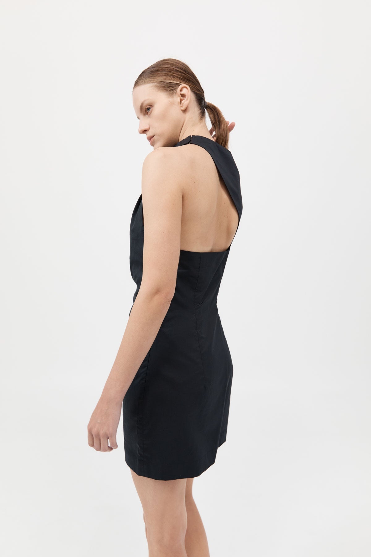 Asymmetric Tuck Mini Dress - Black - 5