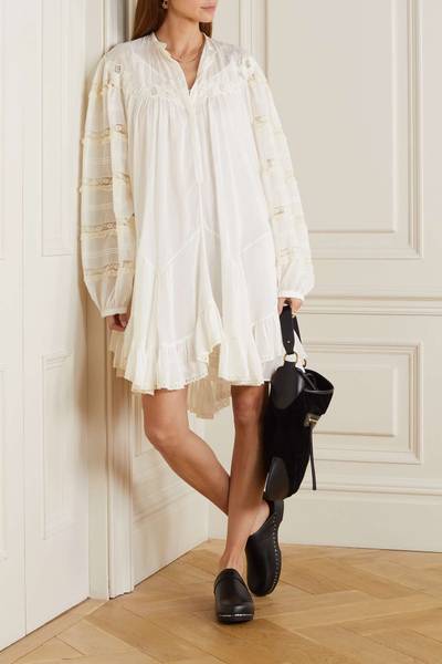 Isabel Marant Gyliane lace-trimmed ruffled broderie anglaise cotton and silk-blend mini dress outlook