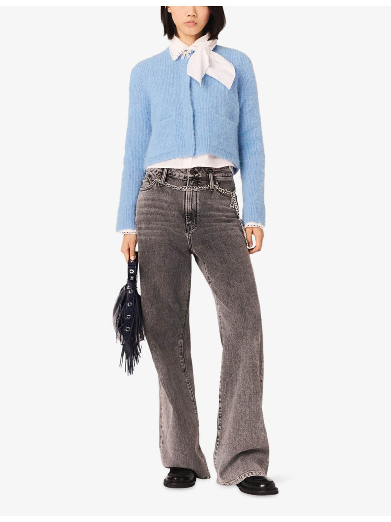 maje Bow-Embellished Ribbed Knitted Cardigan outlook