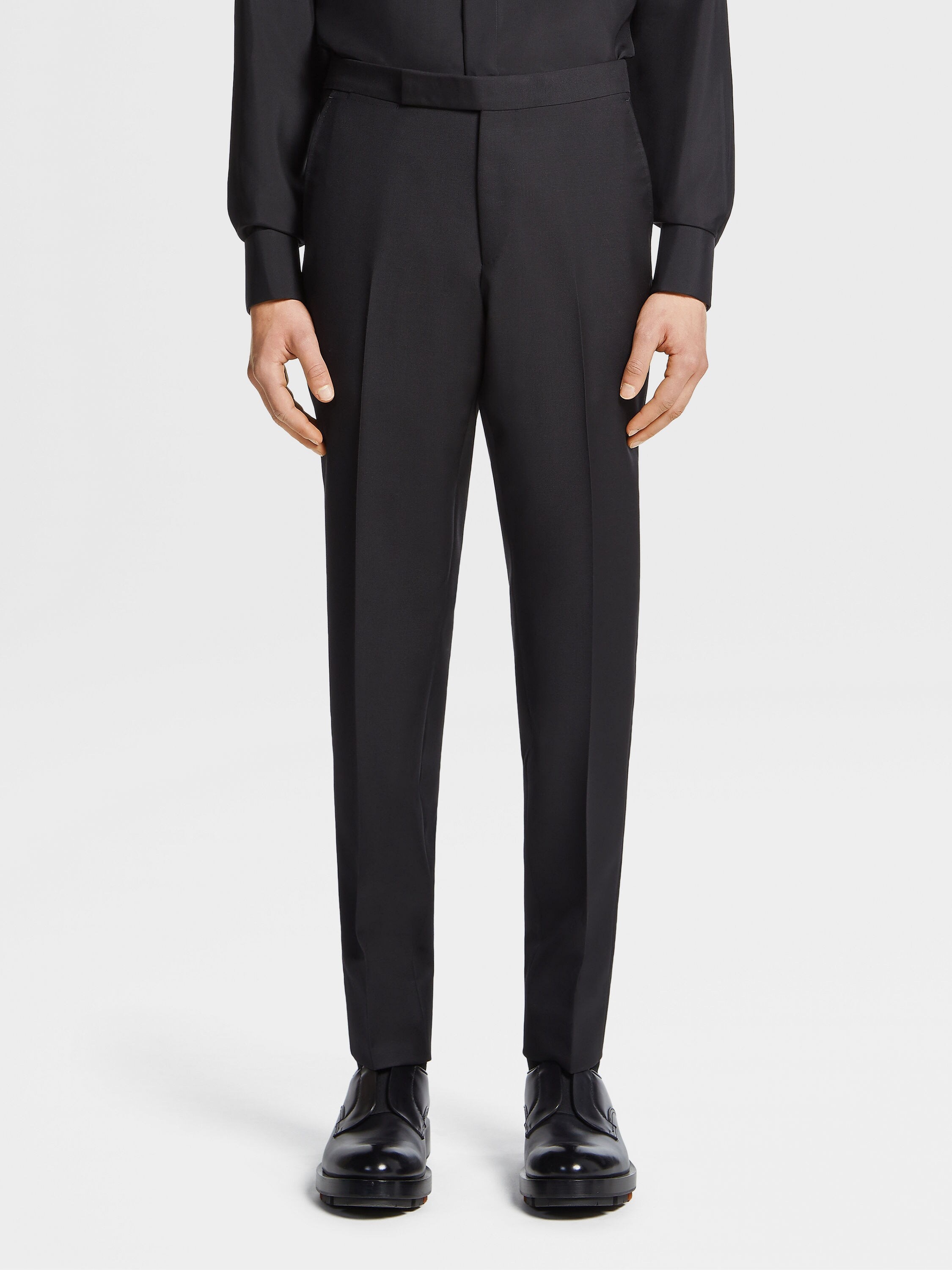 BLACK WOOL AND MOHAIR EVENING PANTS - 2