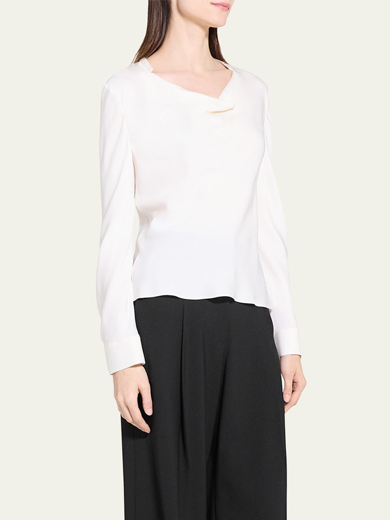 Theory Draped Long-Sleeve Silk Blouse outlook