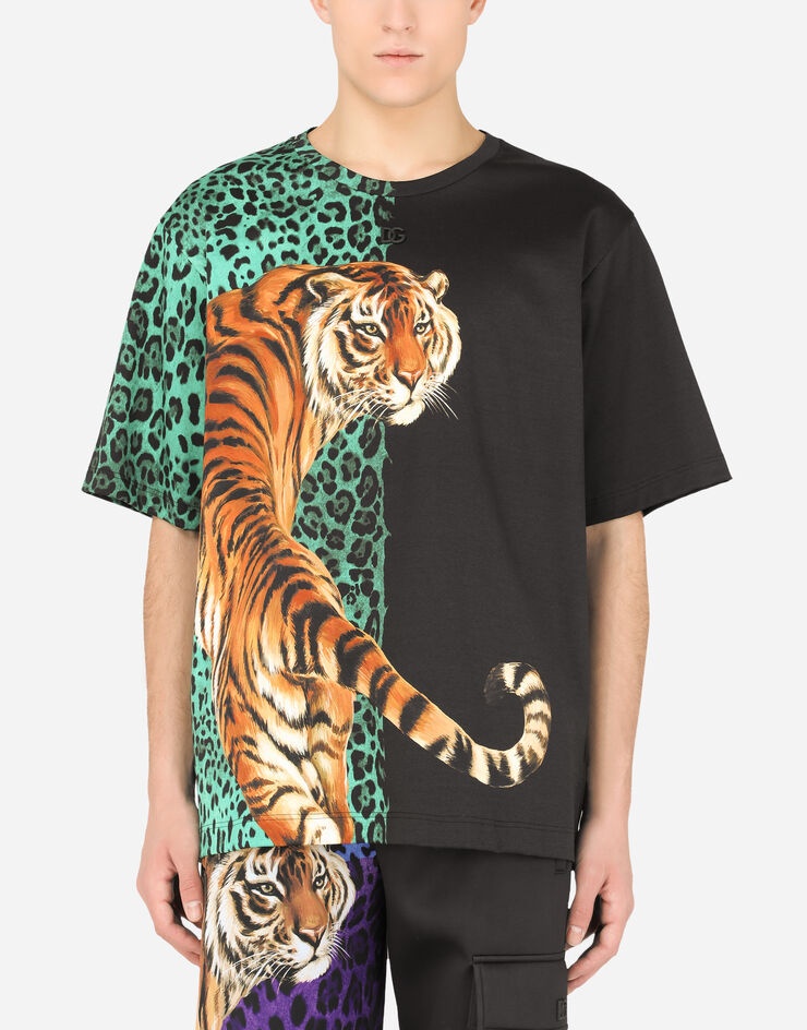 Jersey T-shirt with tiger print - 1