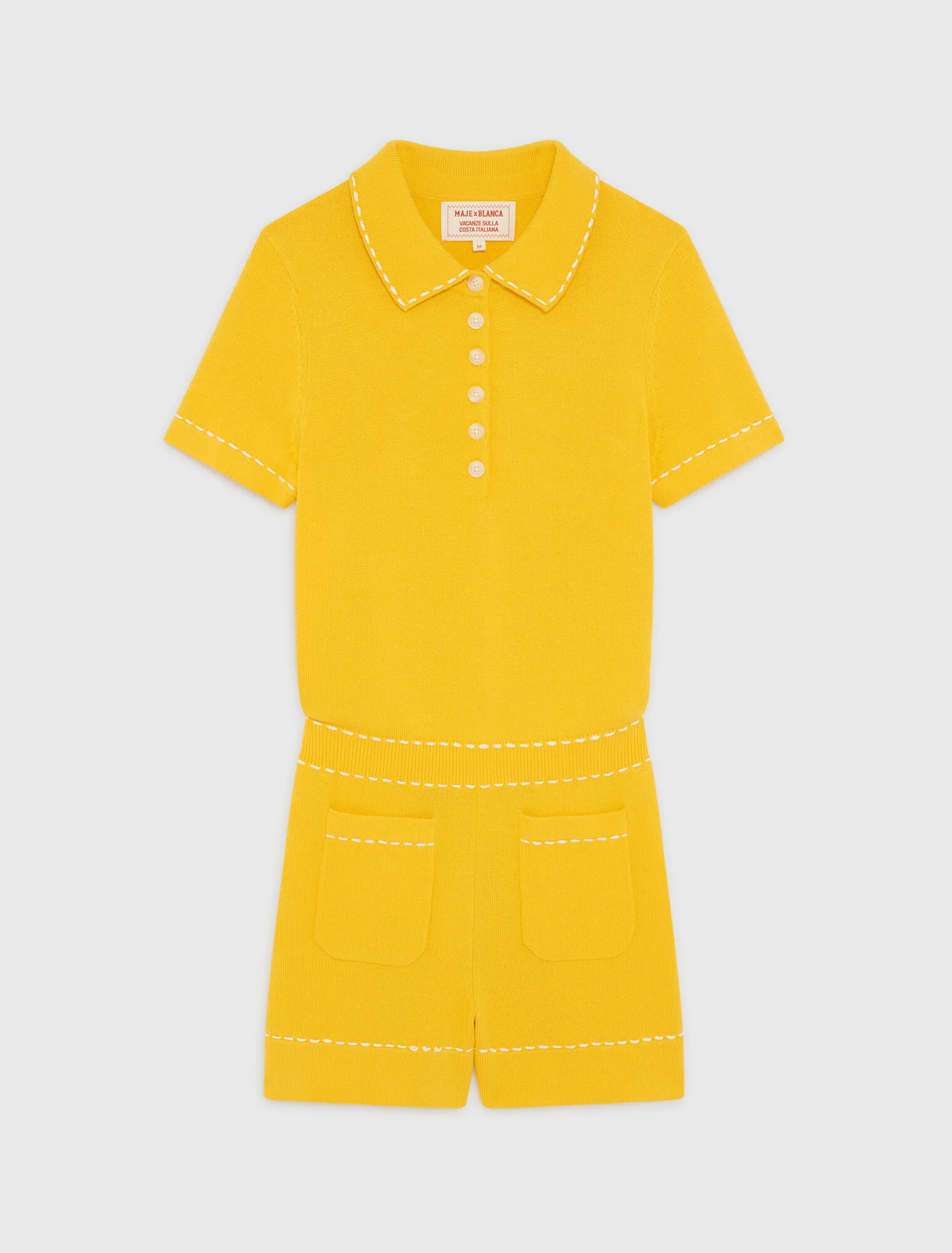 Knit playsuit with polo collar - 1