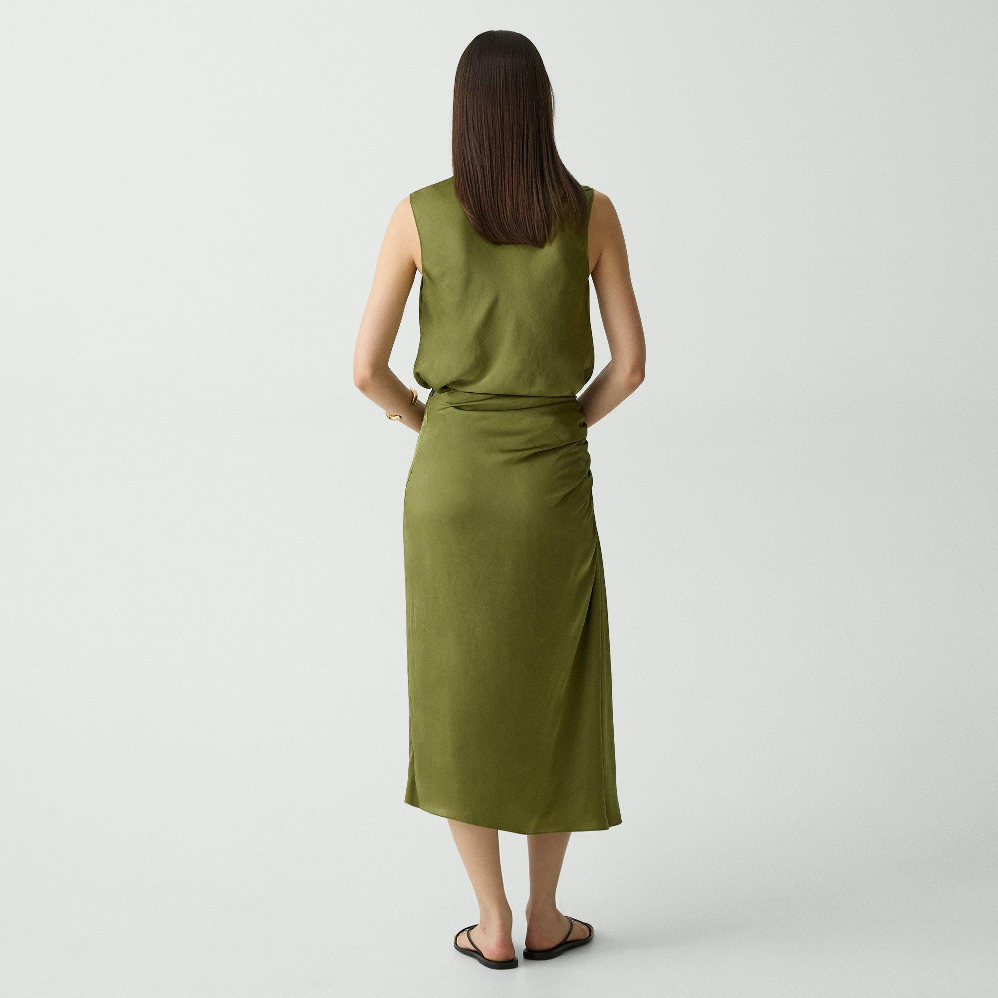 Ruched Midi Skirt in Crushed Satin - 4