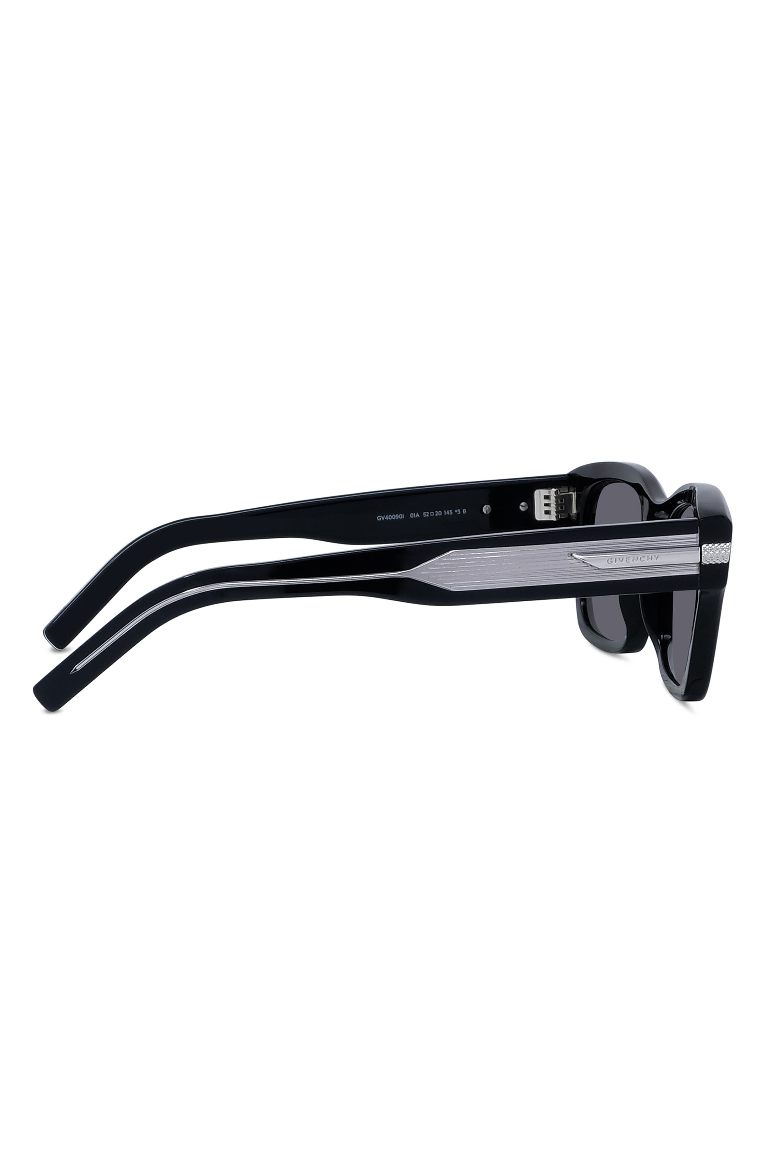 Givenchy GV One 52mm Rectangular Sunglasses in Shiny Black /Smoke at Nordstrom - 4