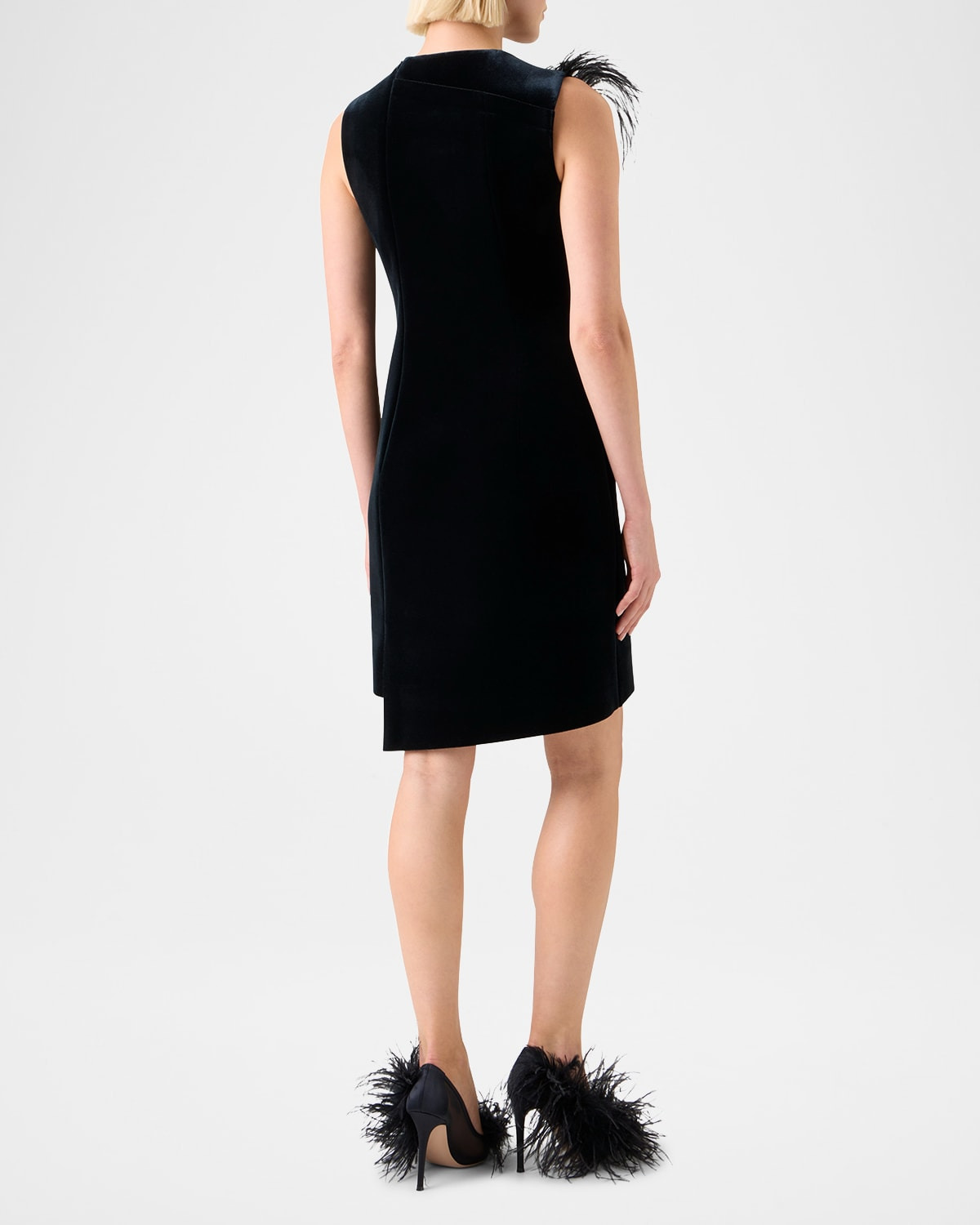 Neoprene Velvet Feather-Trim Asymmetric Mini Dress - 3