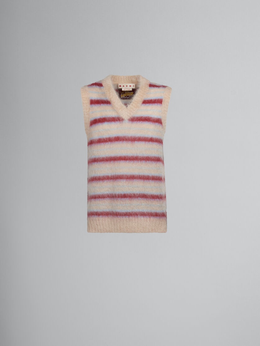 CREAM STRIPED MOHAIR VEST - 1