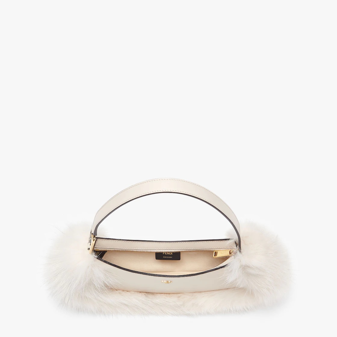 Pouch made of camellia-colored leather, embellished with tone on tone fox fur and decorated with Fen - 4