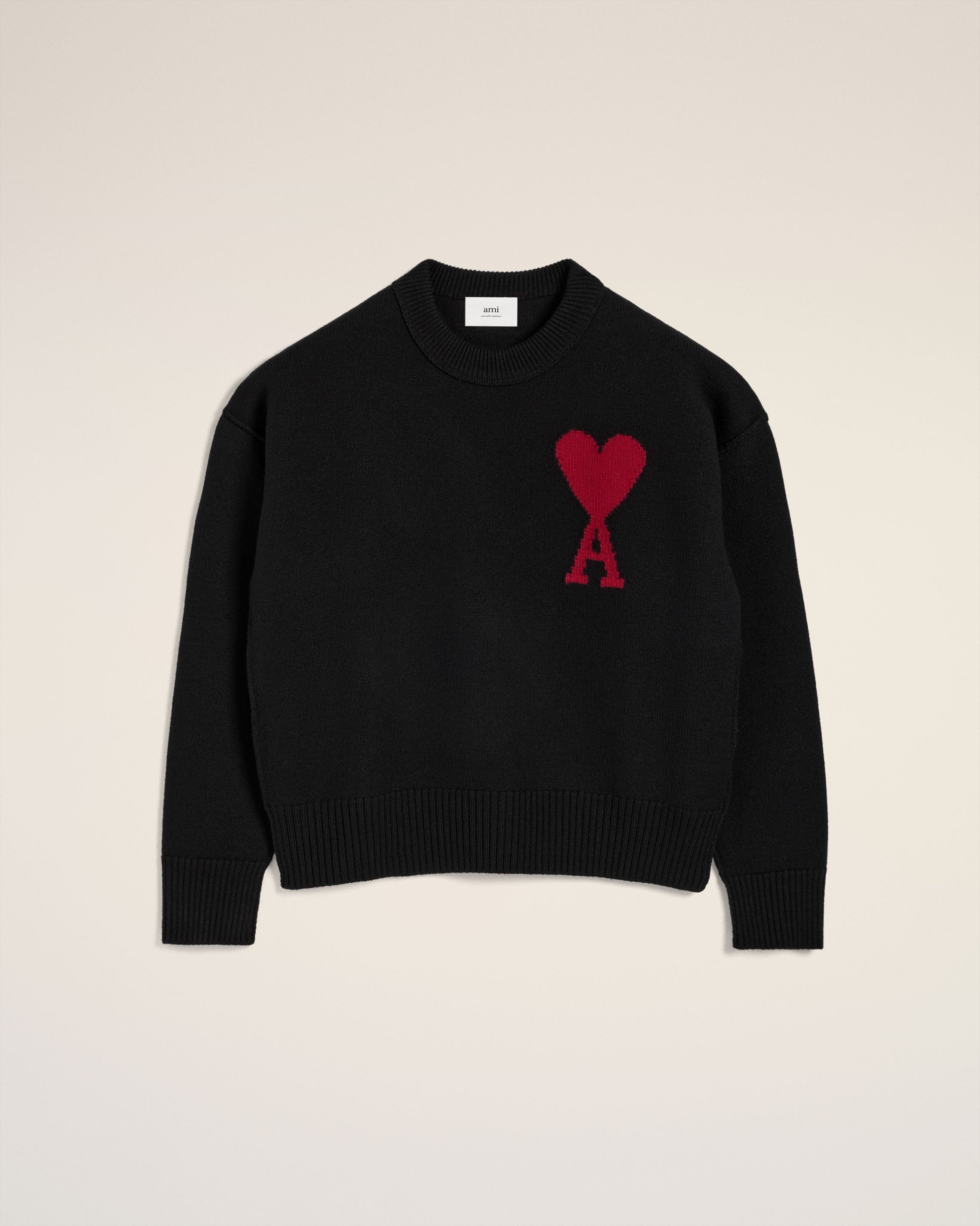 BLACK WOOL AMI DE COEUR SWEATER - 2