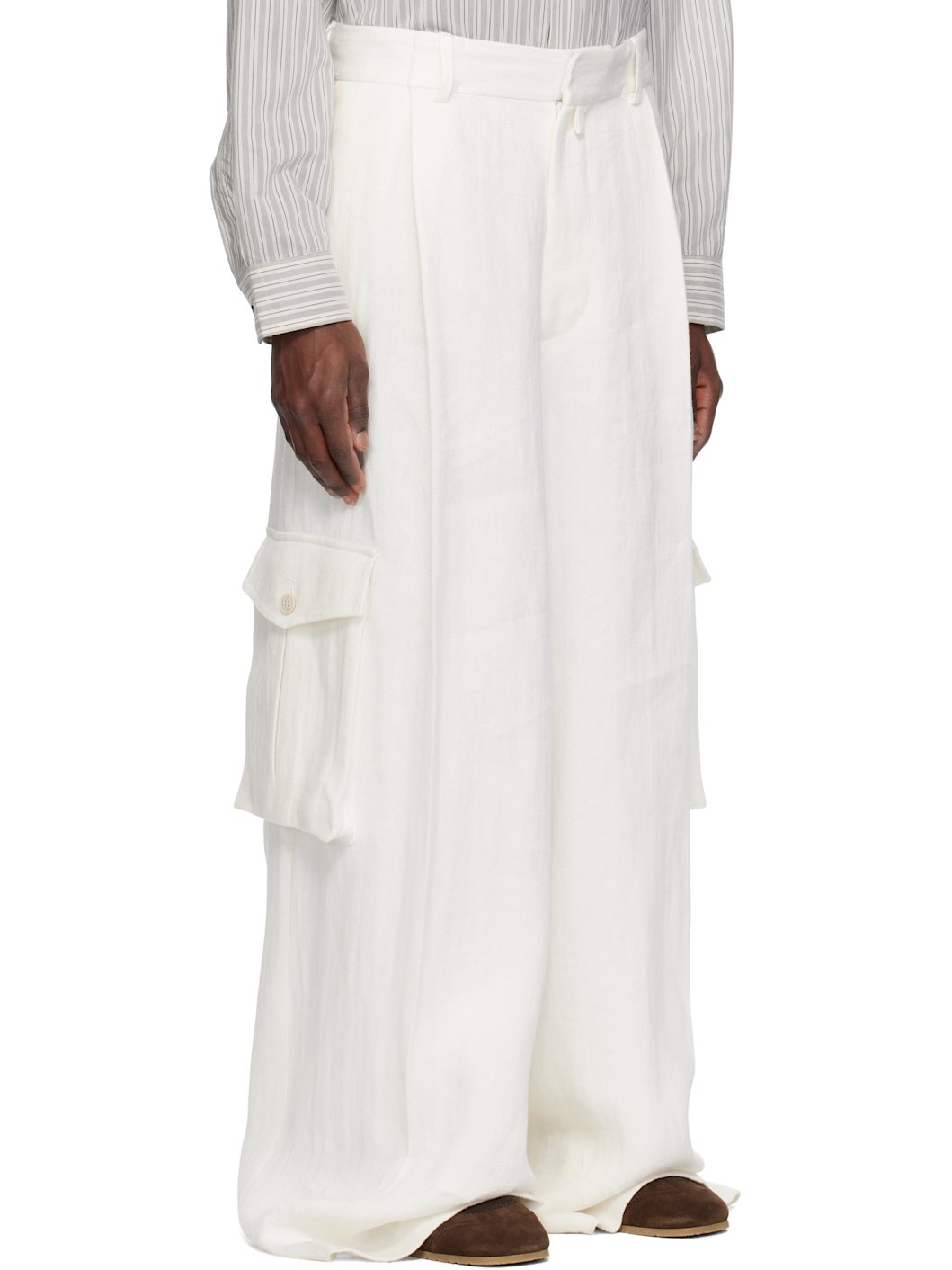 White Linen Cargo Pants - 2