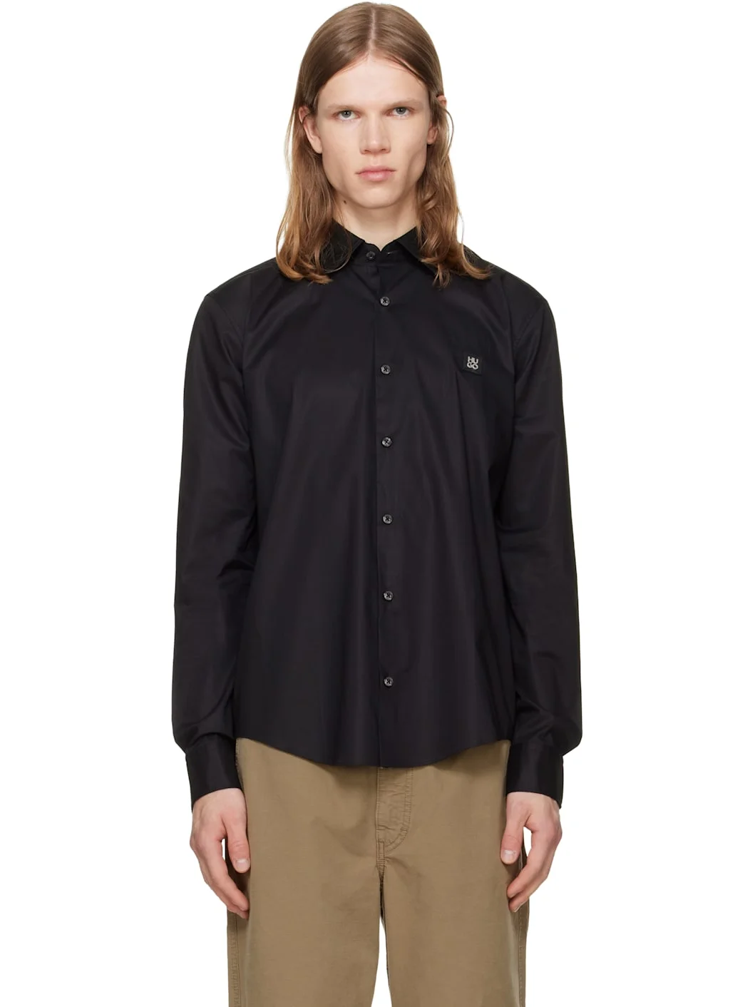 Black Stretch-Cotton Canvas Slim-Fit Shirt - 1