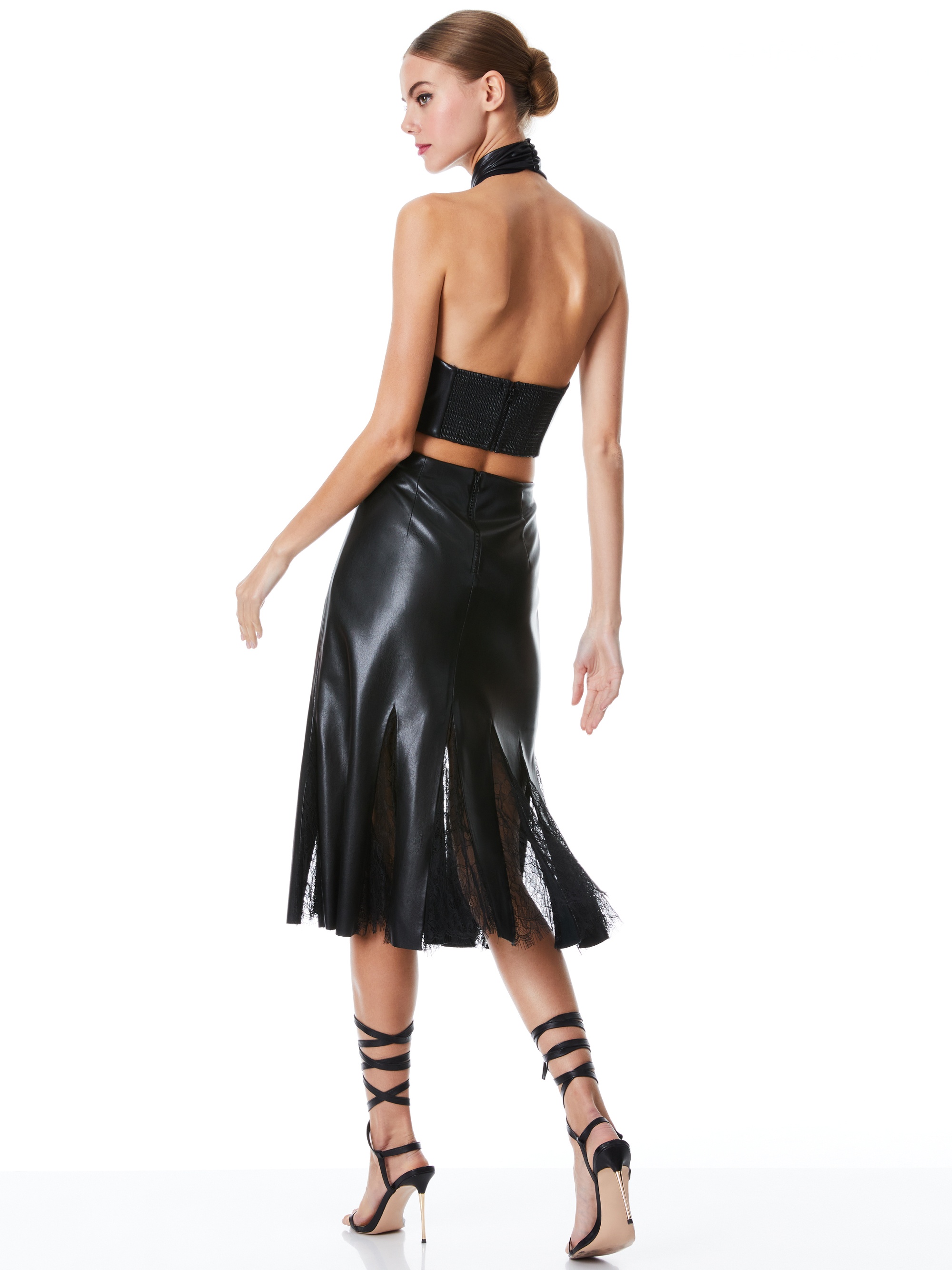 JACQUELINE VEGAN LEATHER MIDI GODET SKIRT - 2