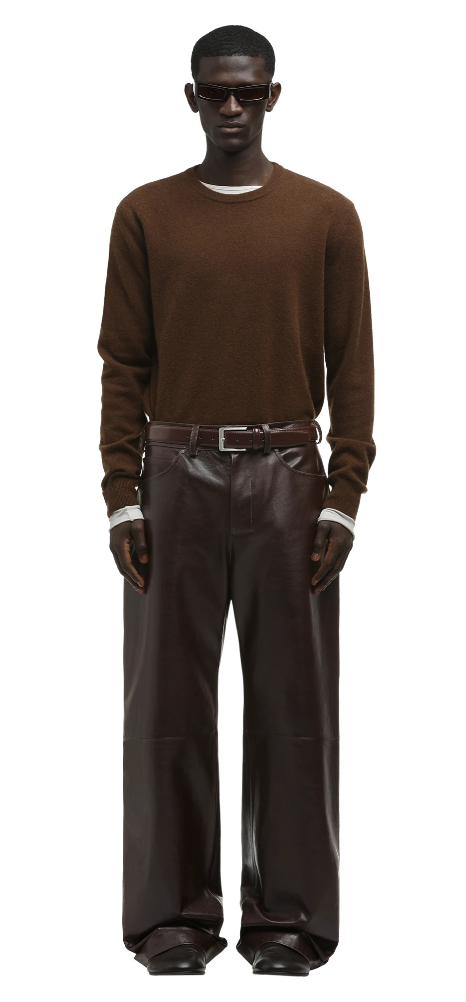 LEATHER STRAIGHT LEG DARK BROWN - 4