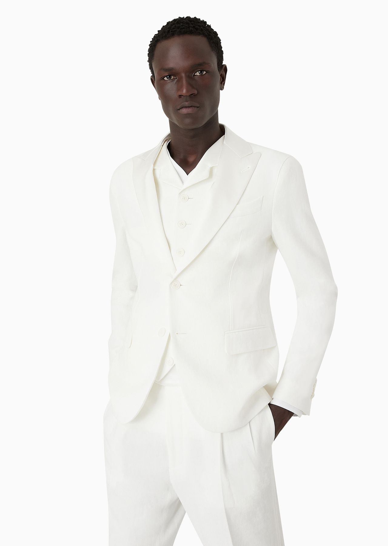 Upton line single-breasted tuxedo jacket in linen canvas - 2
