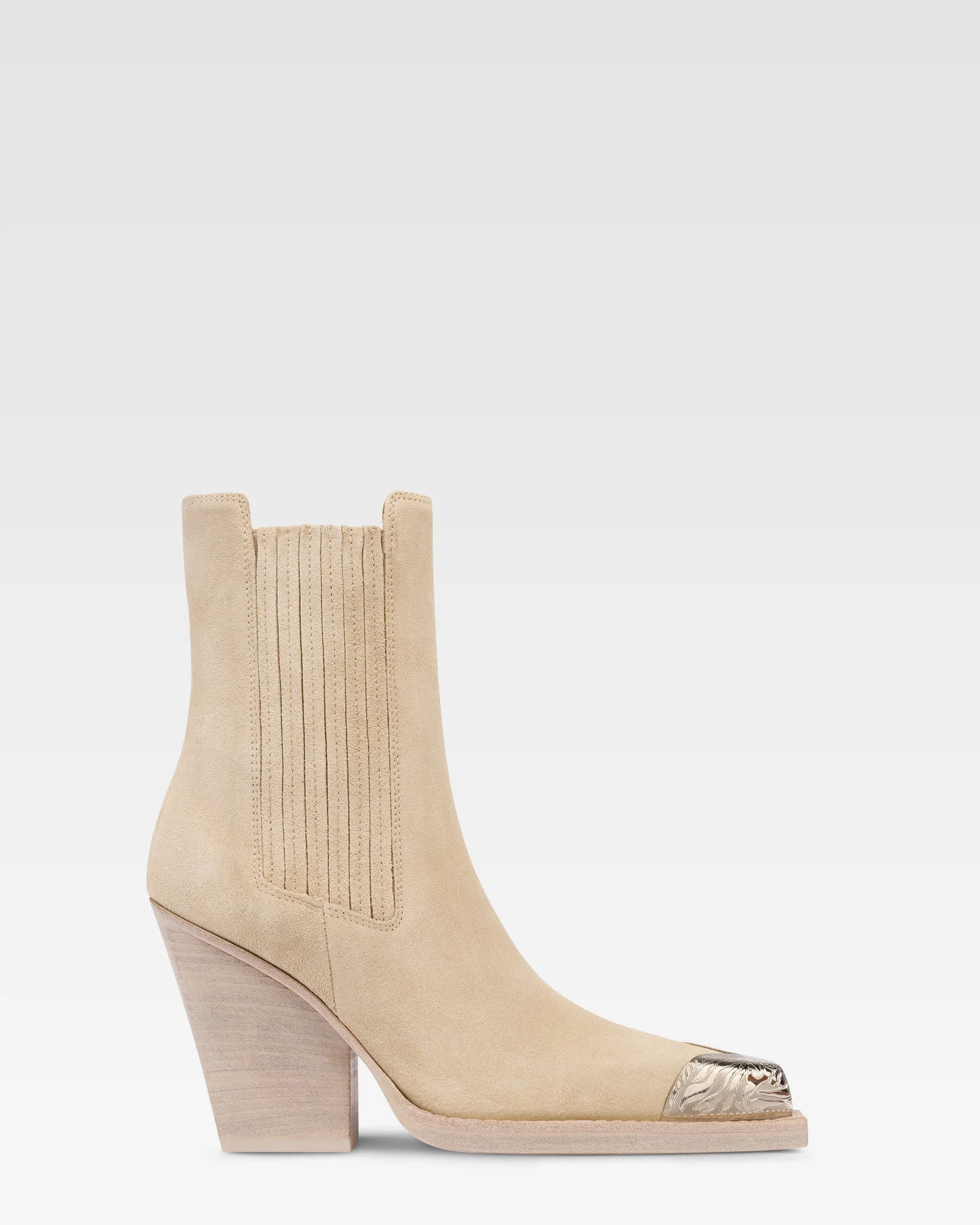 Suede texan ankle boot with metallic toe - 1