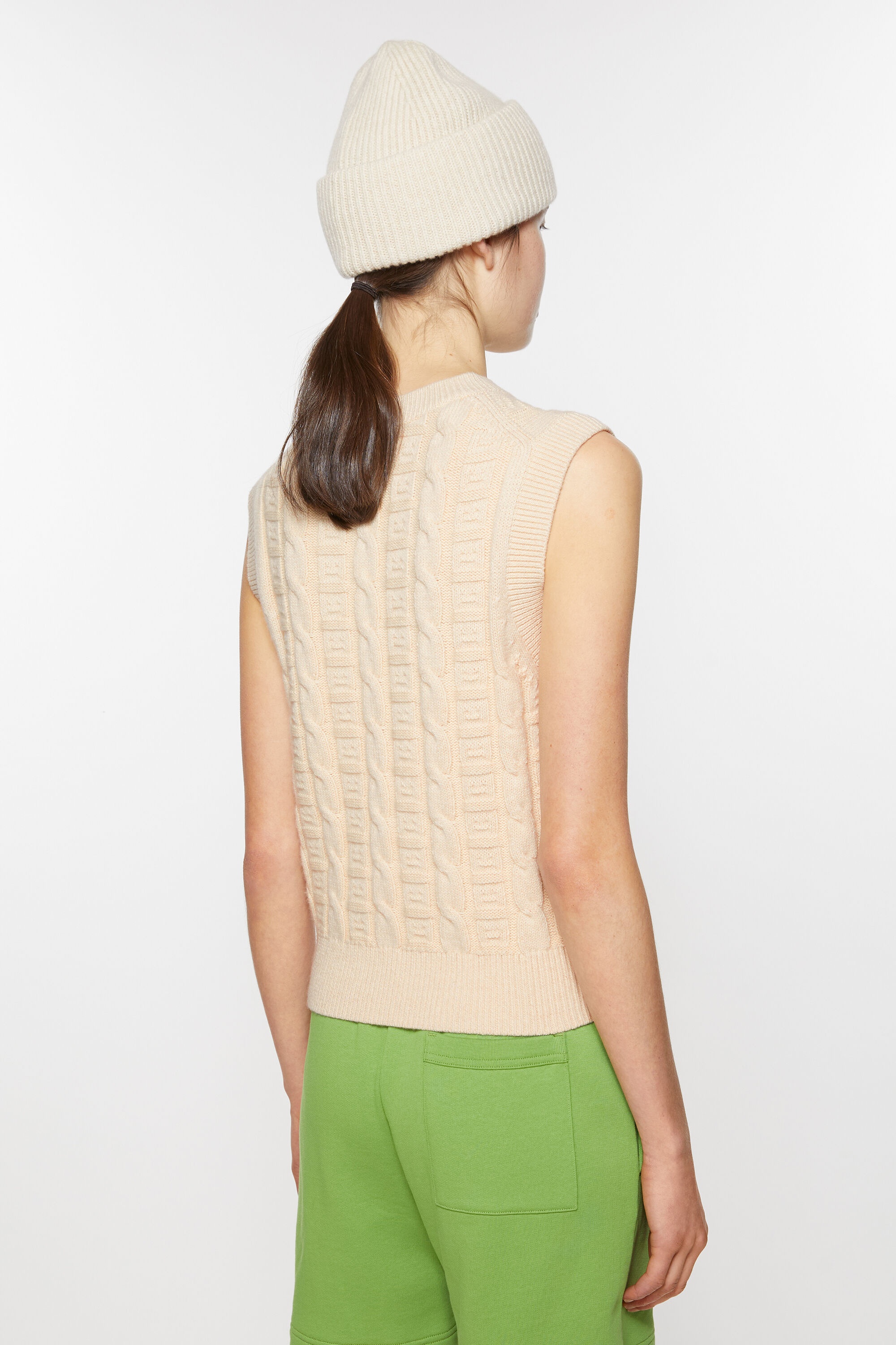 Cable wool sleeveless jumper - Oatmeal melange - 3