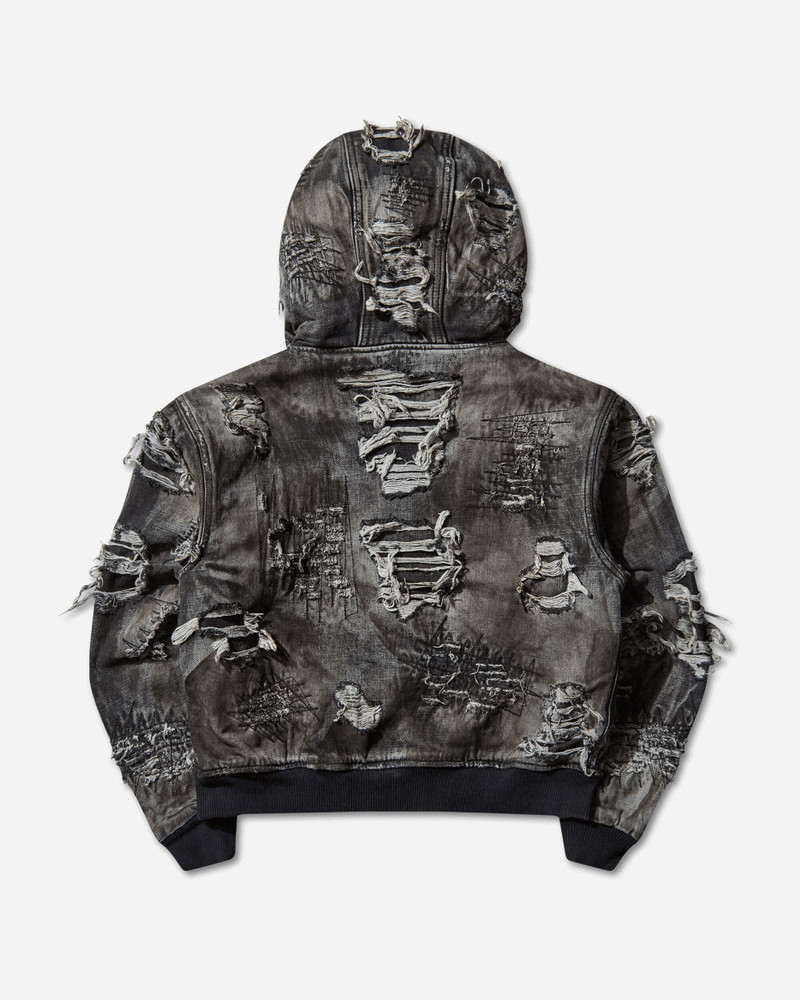 Thug Club Men's Hard-Washed Damaged Denim Hooded Zip-Up Jacket Black outlook