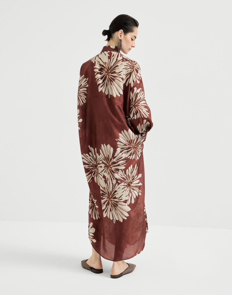 Silk bloom print pongee long dress with monili 3