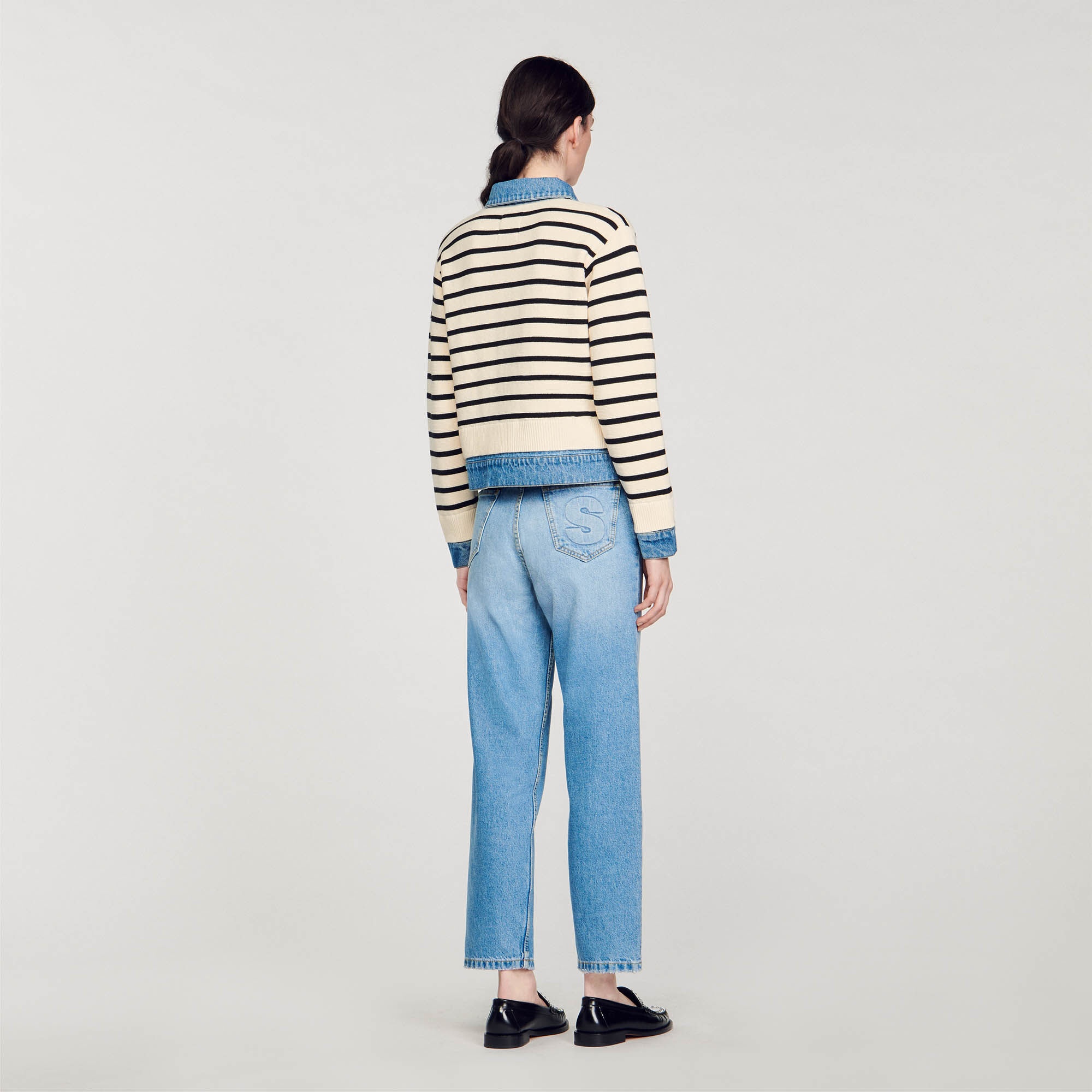 STRIPY KNIT AND DENIM COATIGAN - 6