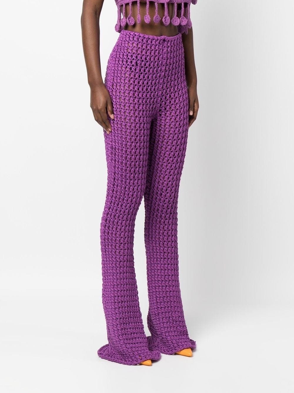 crochet-knit flared trousers - 3