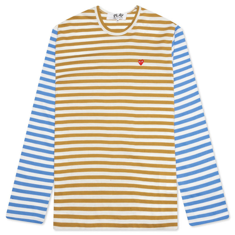 BI-COLOR STRIPE T-SHIRT - OLIVE/BLUE 1