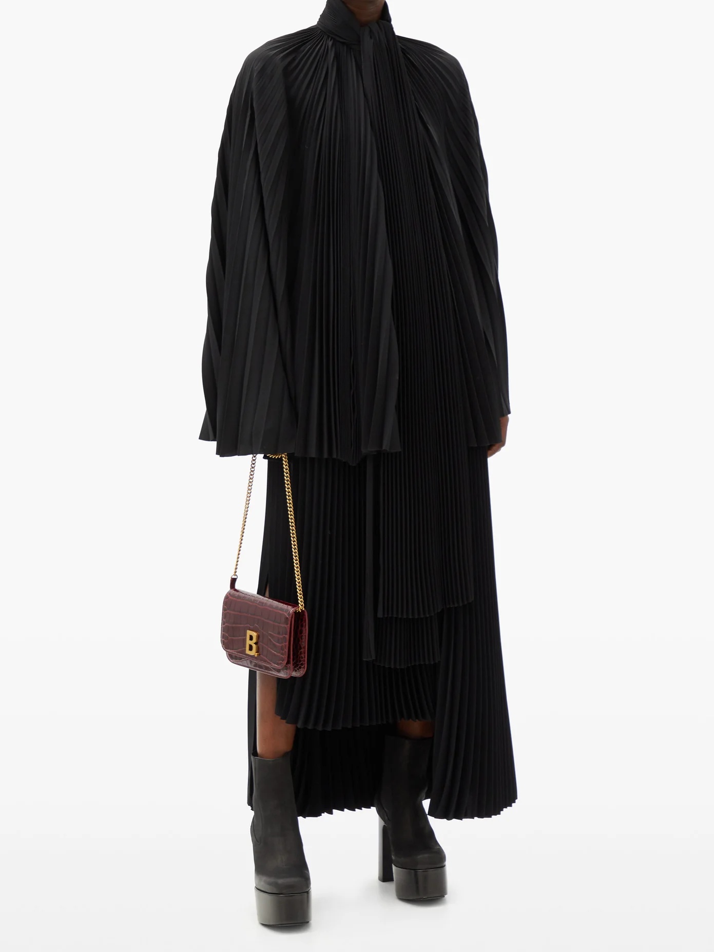 Pleated asymmetric crepe skirt - 2