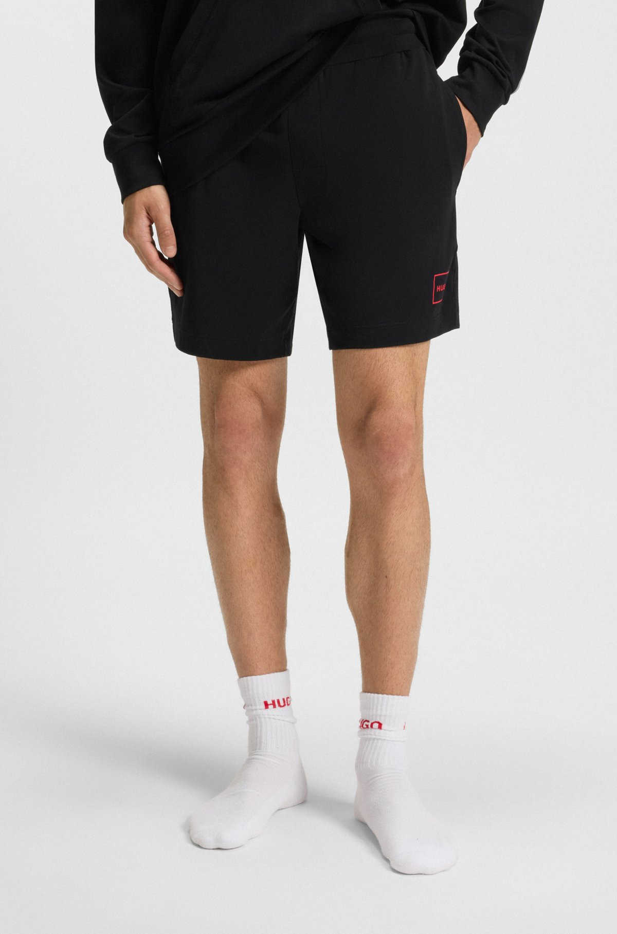 STRETCH-COTTON SHORTS WITH FRAME LOGO - 2
