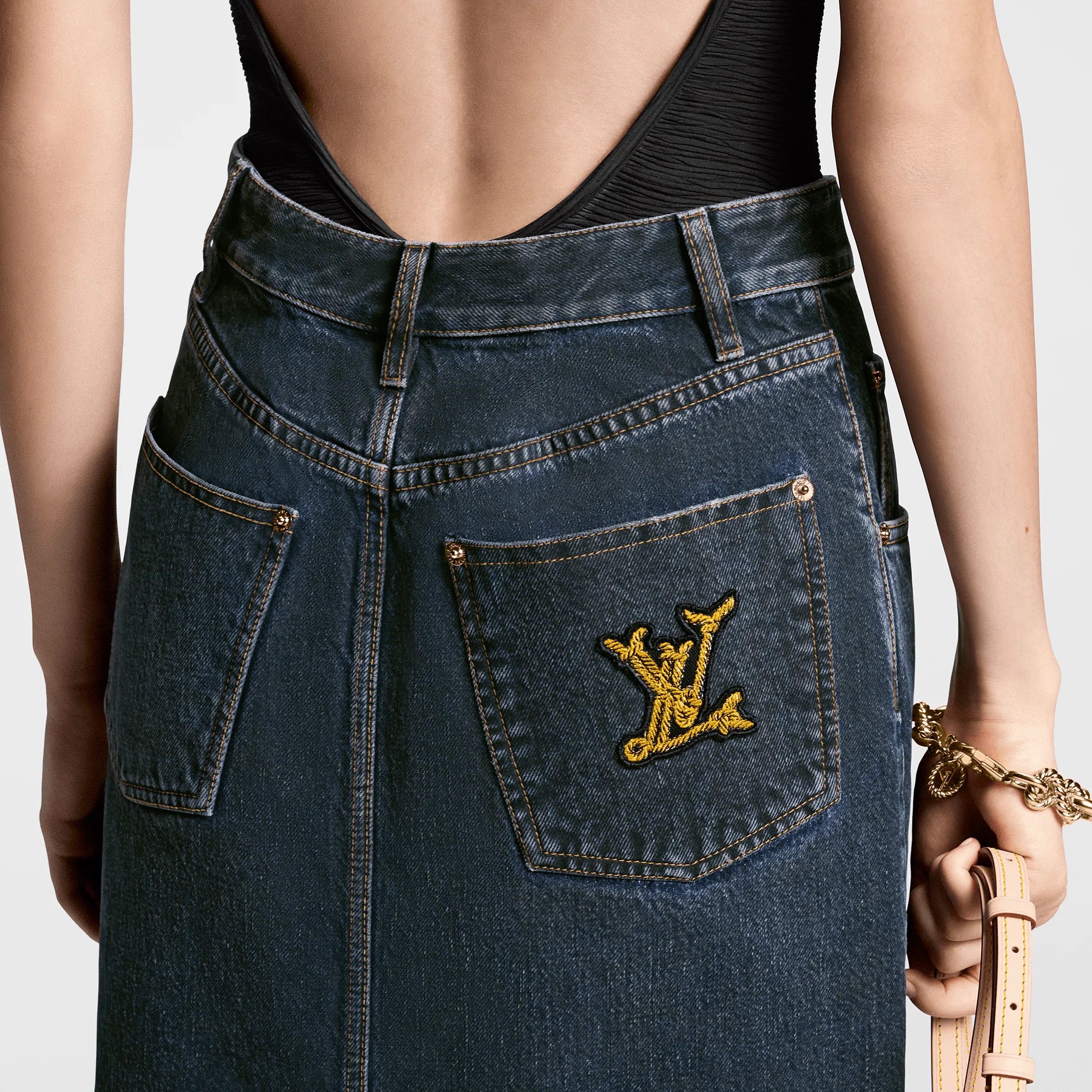 Nautical LV Patch Denim Midi Skirt - 2