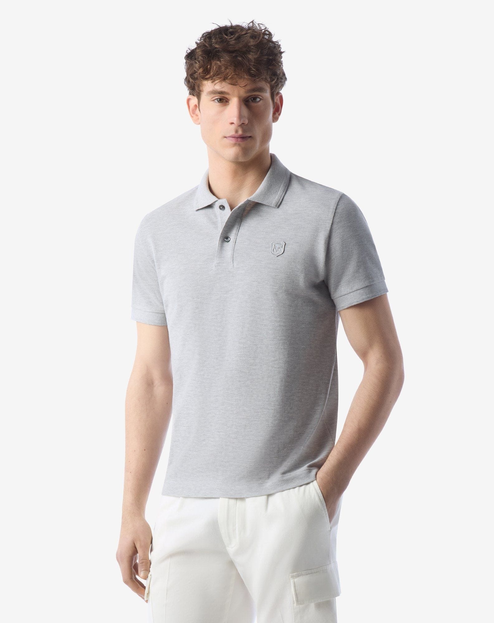Grey button-up pique cotton polo shirt - 2