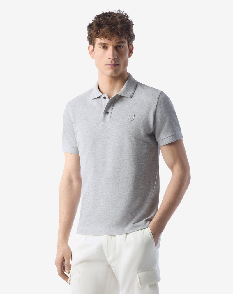 CORNELIANI Grey button-up pique cotton polo shirt outlook