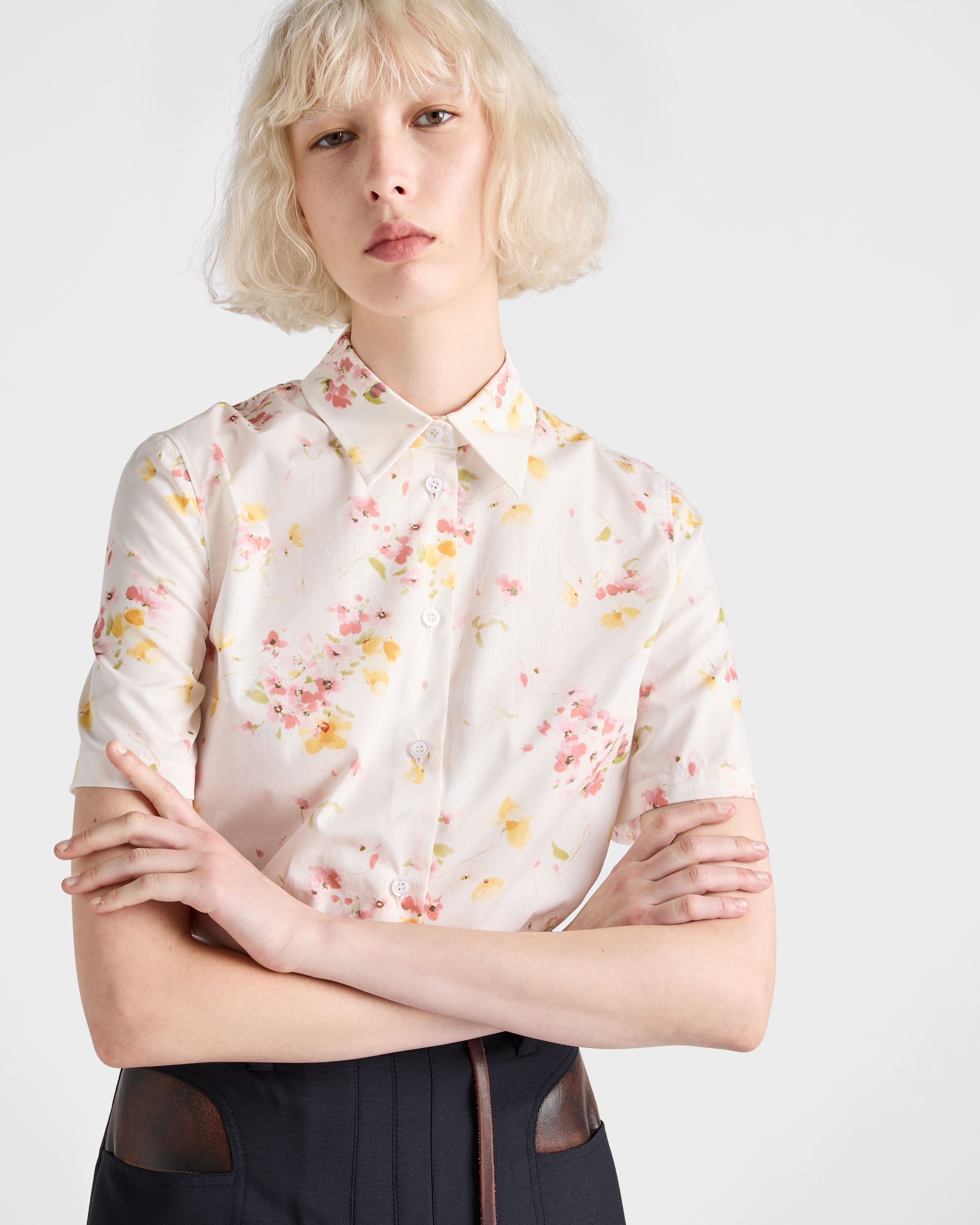 Short-sleeved floral print poplin shirt - 4