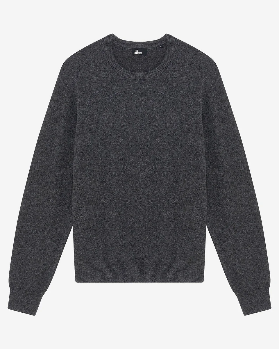 GREY CASHMERE ROUND-NECK SWEATER - 1