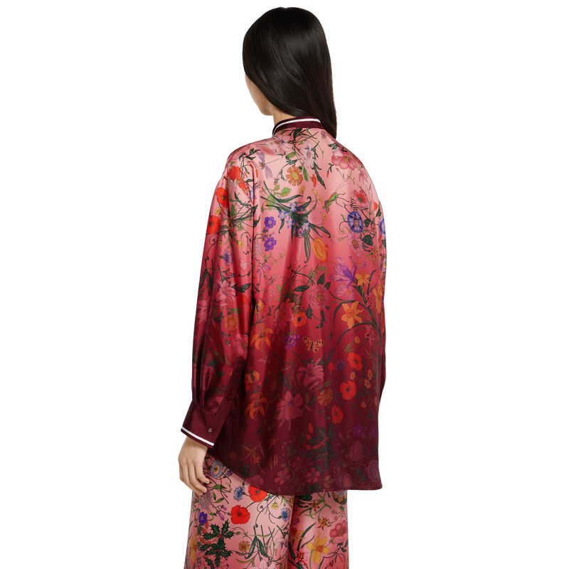 Printed silk shirt with neck bow 4
