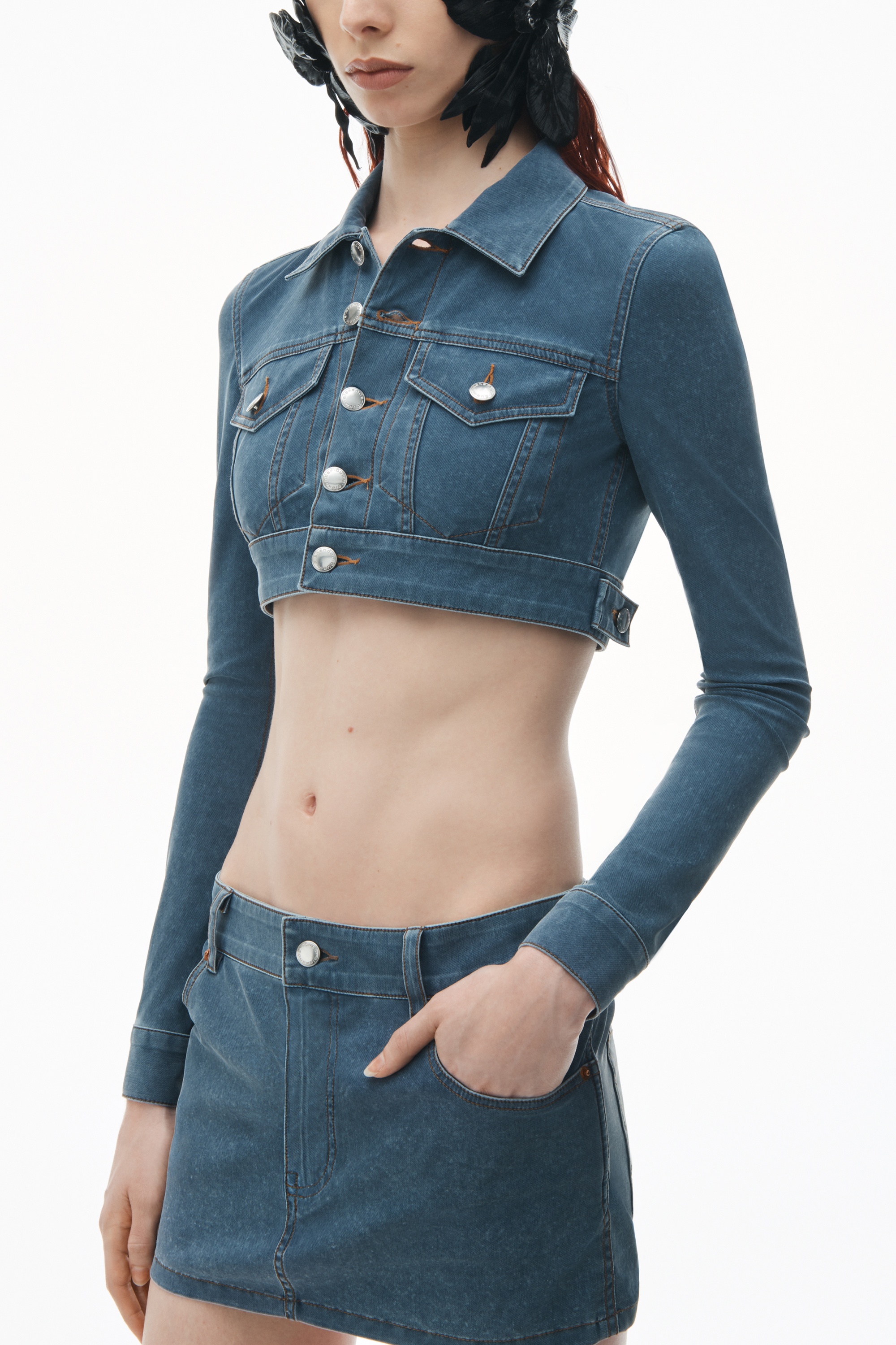 Cropped Jacket in Denim Trompe-L'oeil - 3