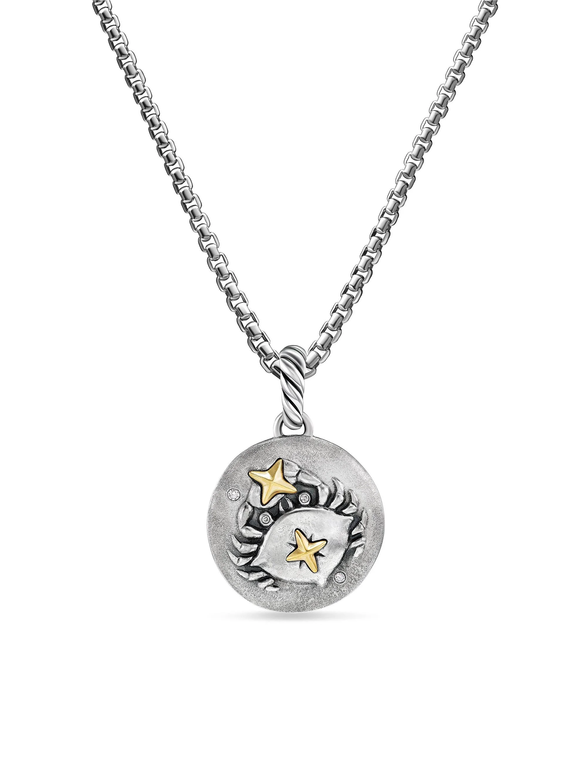 Women's Amulet in Sterling Silver with 18K Yellow Gold and Diamonds, 19MM - Cancer - 1