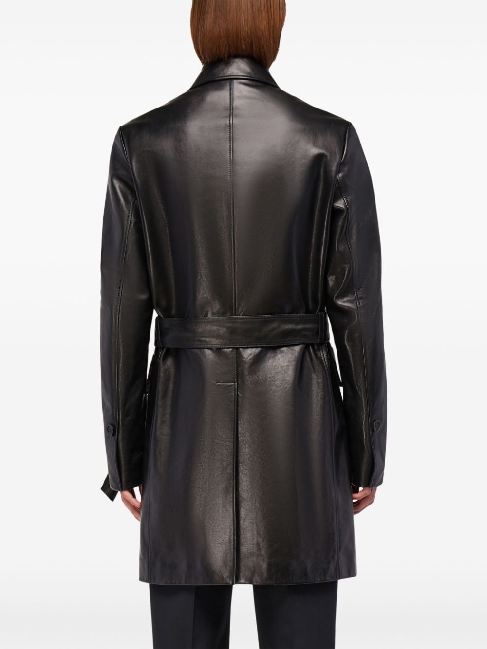 belted leather coat - 3