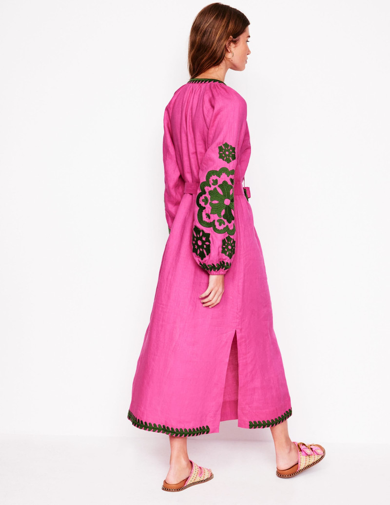 Embroidered Linen Tassel Dress-Sorbet Pink 5