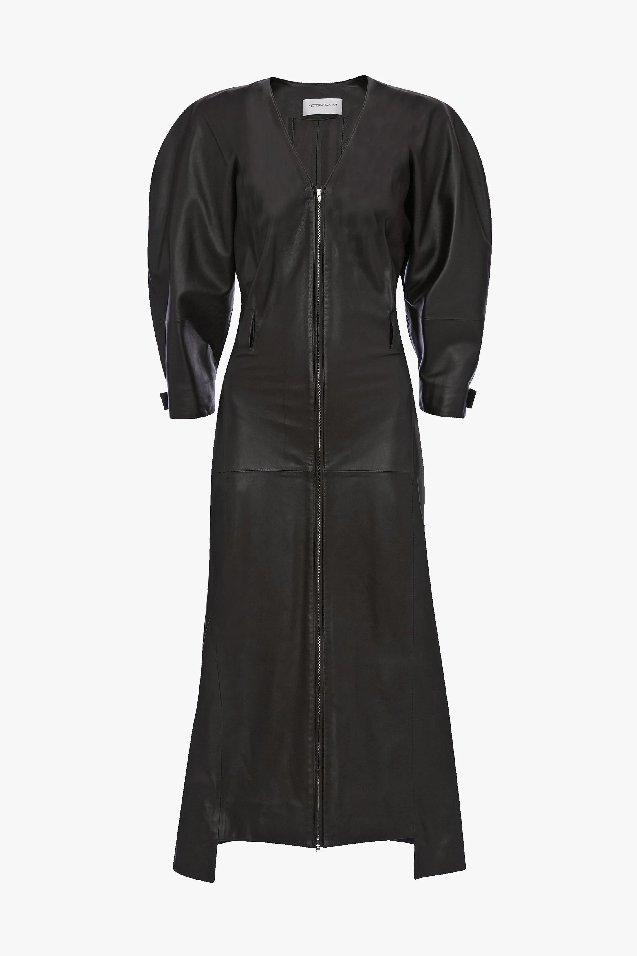 victoria beckham leather dress Ruched leather mini dress - black