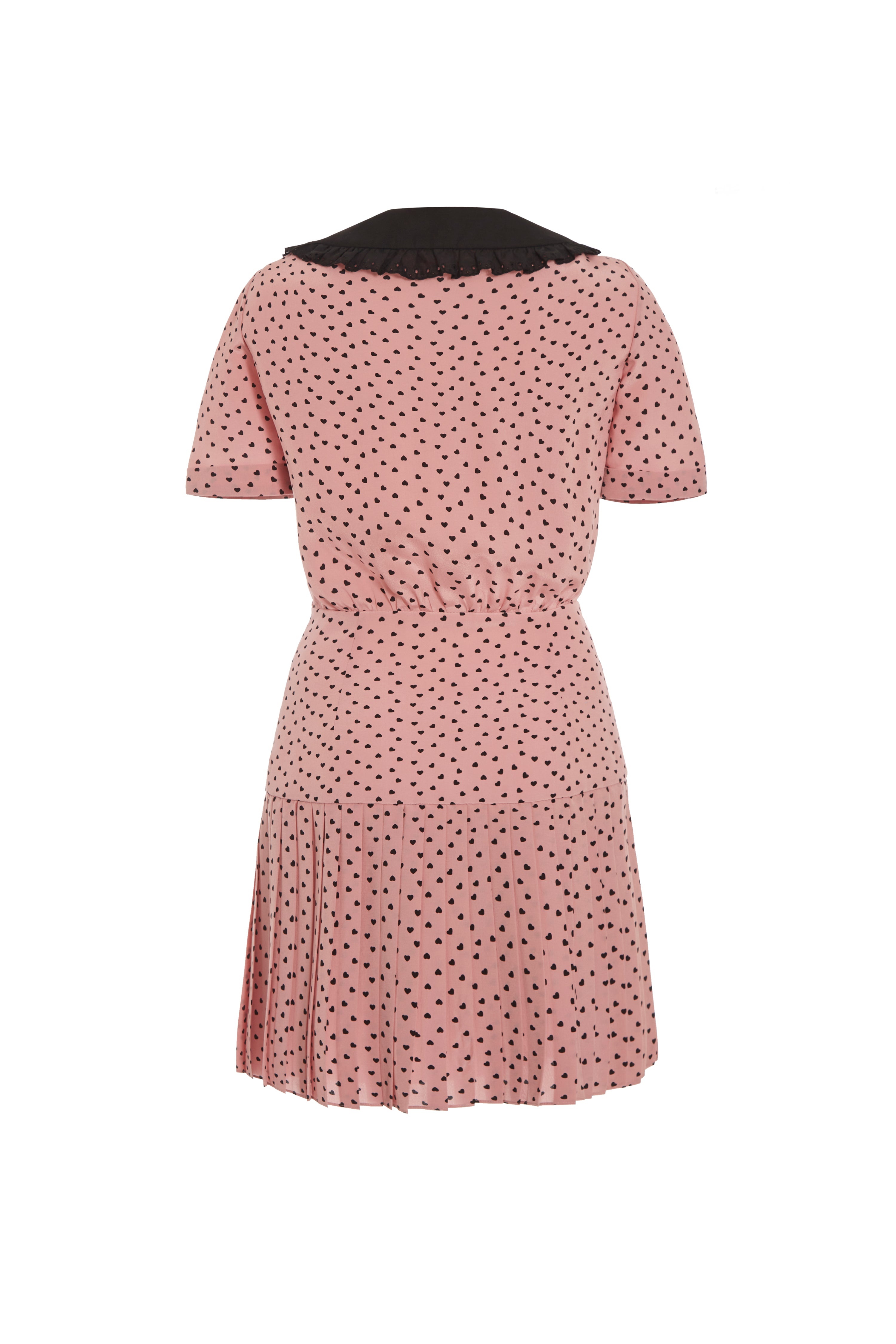 HEART PRINT SILK PLEATED MINI DRESS WITH COLLAR - 2