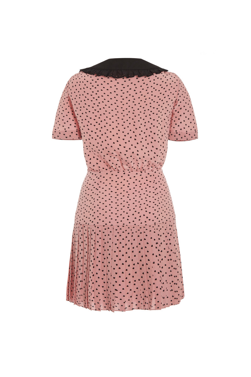 Alessandra Rich HEART PRINT SILK PLEATED MINI DRESS WITH COLLAR outlook