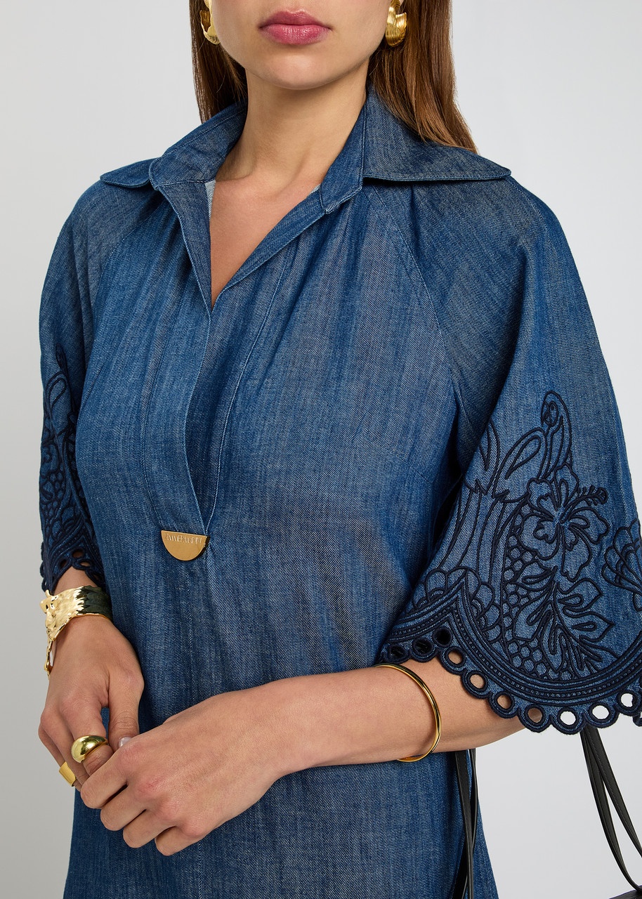 Zimmermann Coco Embroidered Chambray Midi Shirt Dress - 5