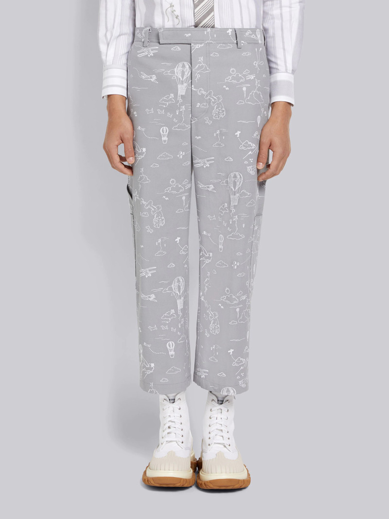 Medium Grey Sky Motif Printed Cotton Canvas Unconstructed Patch Pocket Trousers 1