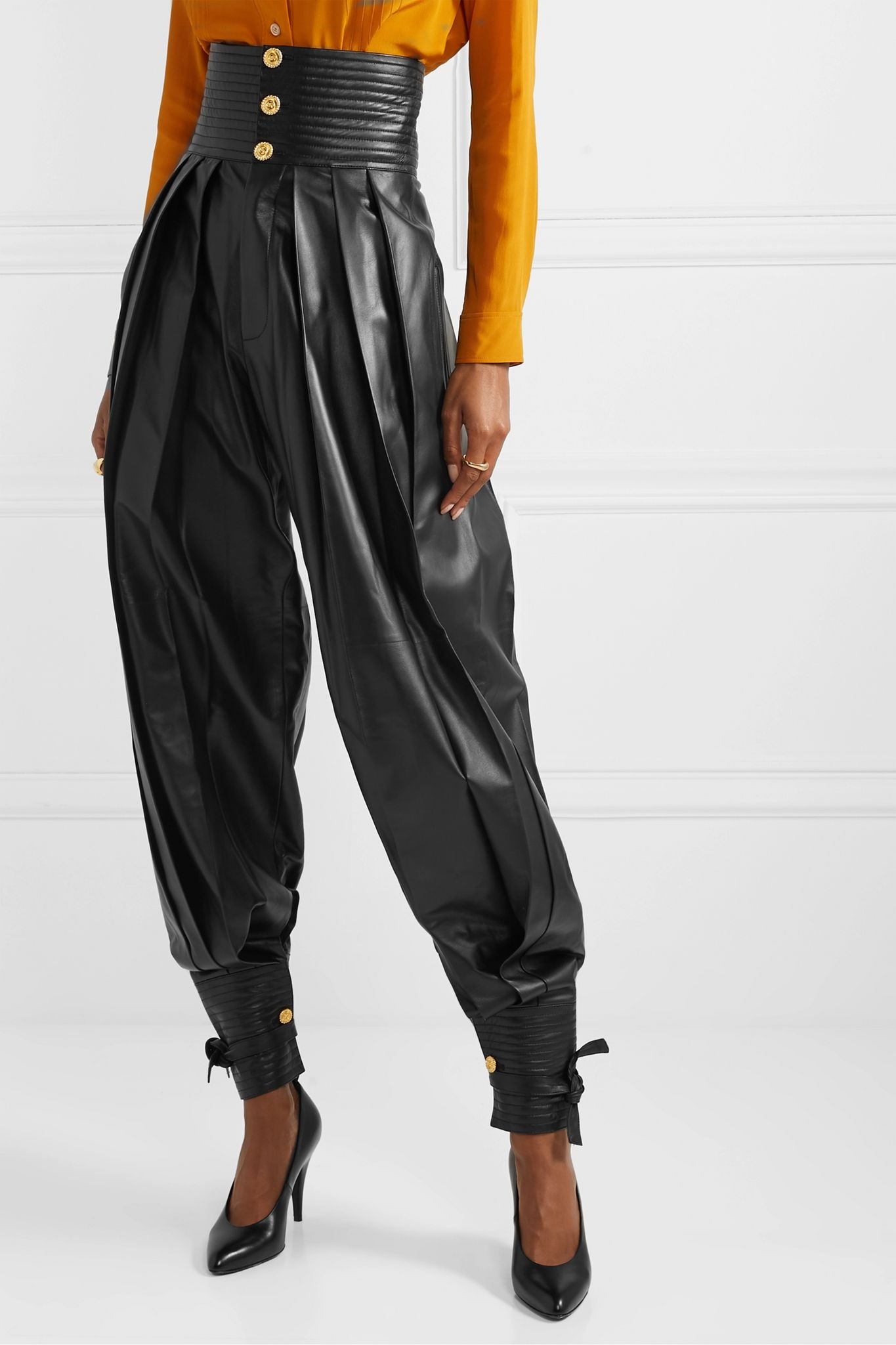 Pleated leather tapered pants - 3