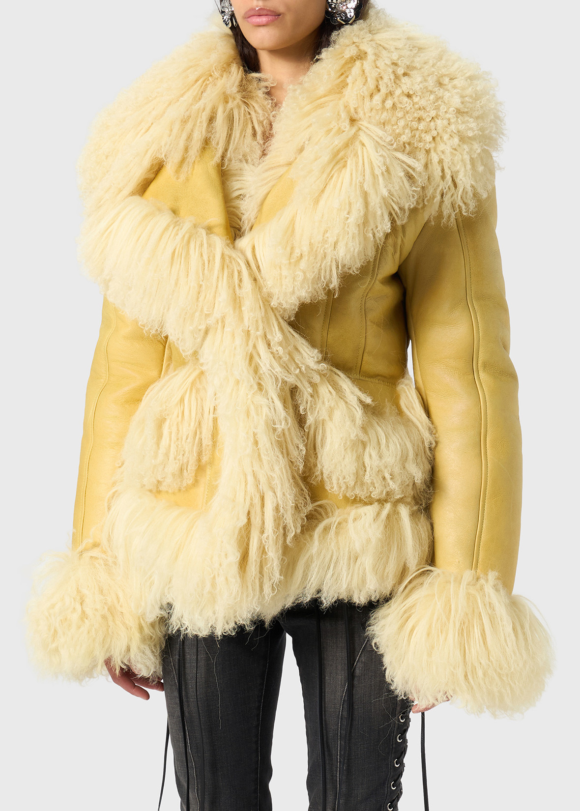 SHEARLING COAT WITH LAPELS - 5