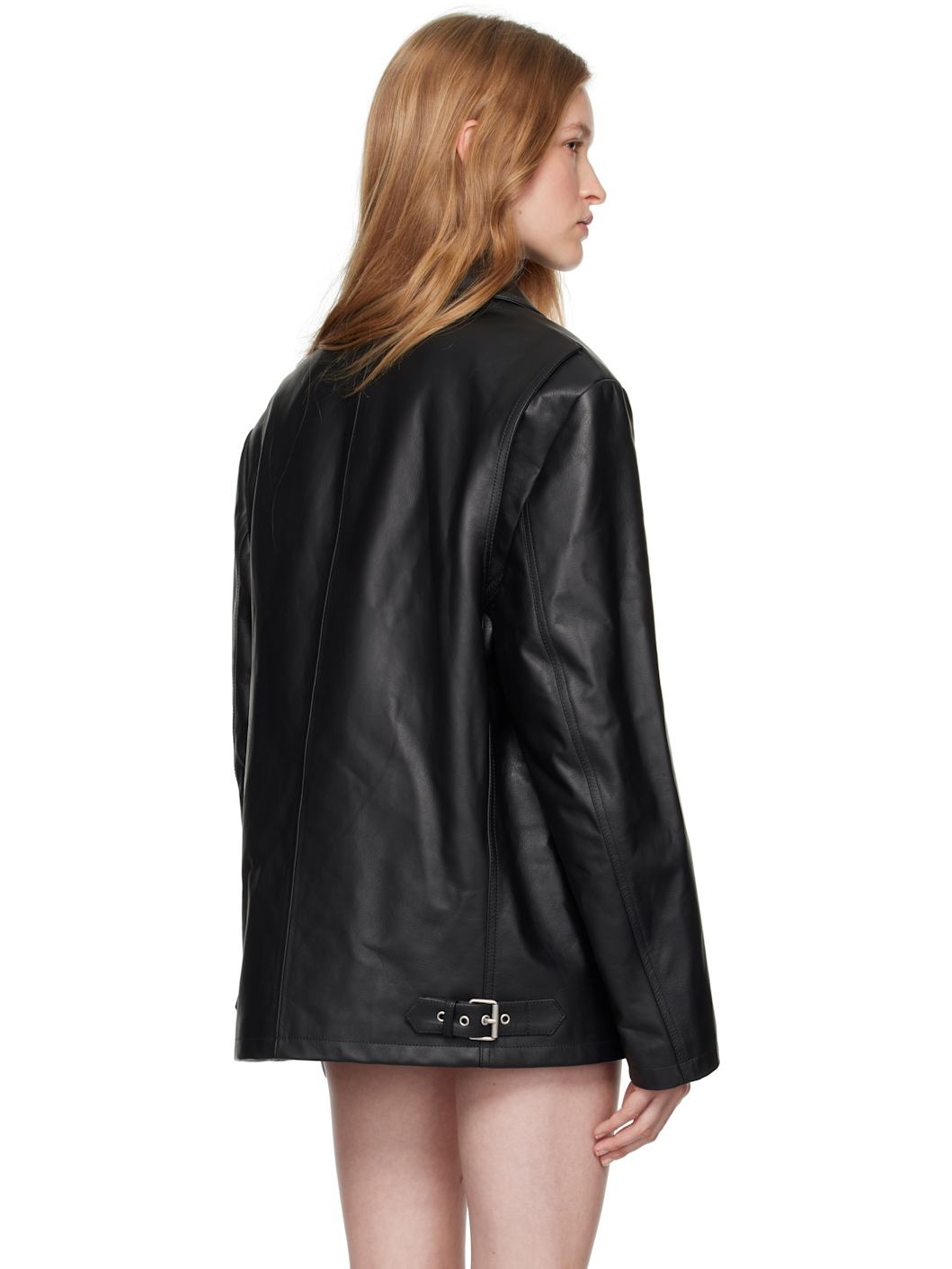 Black Double-Breasted Leather Jacket - 3
