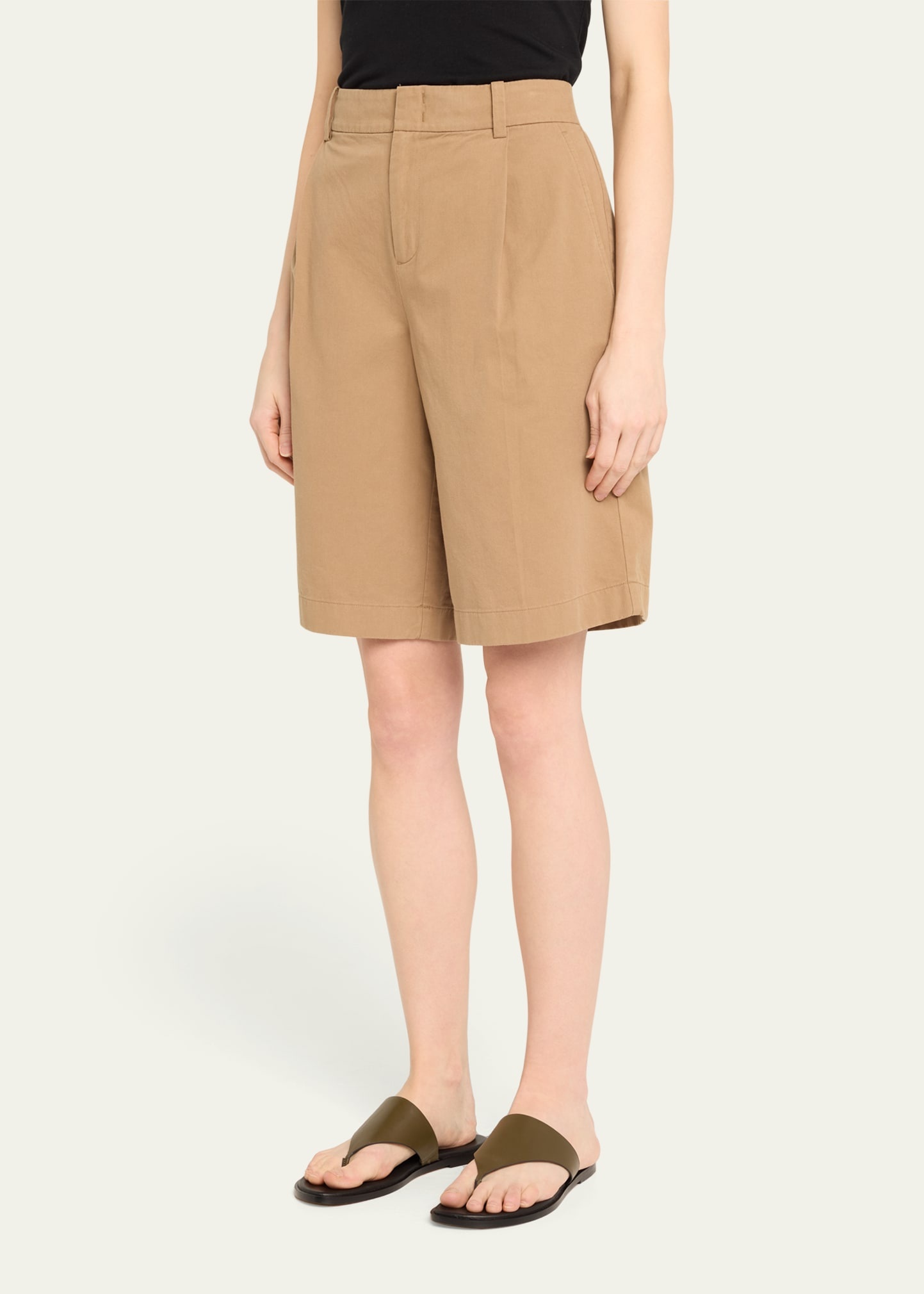 Washed Cotton Pleated Wide-Leg Shorts - 4