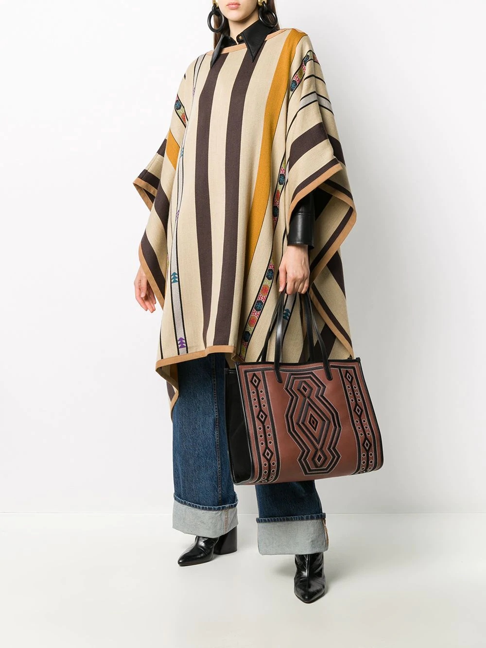 stripe-pattern poncho - 2