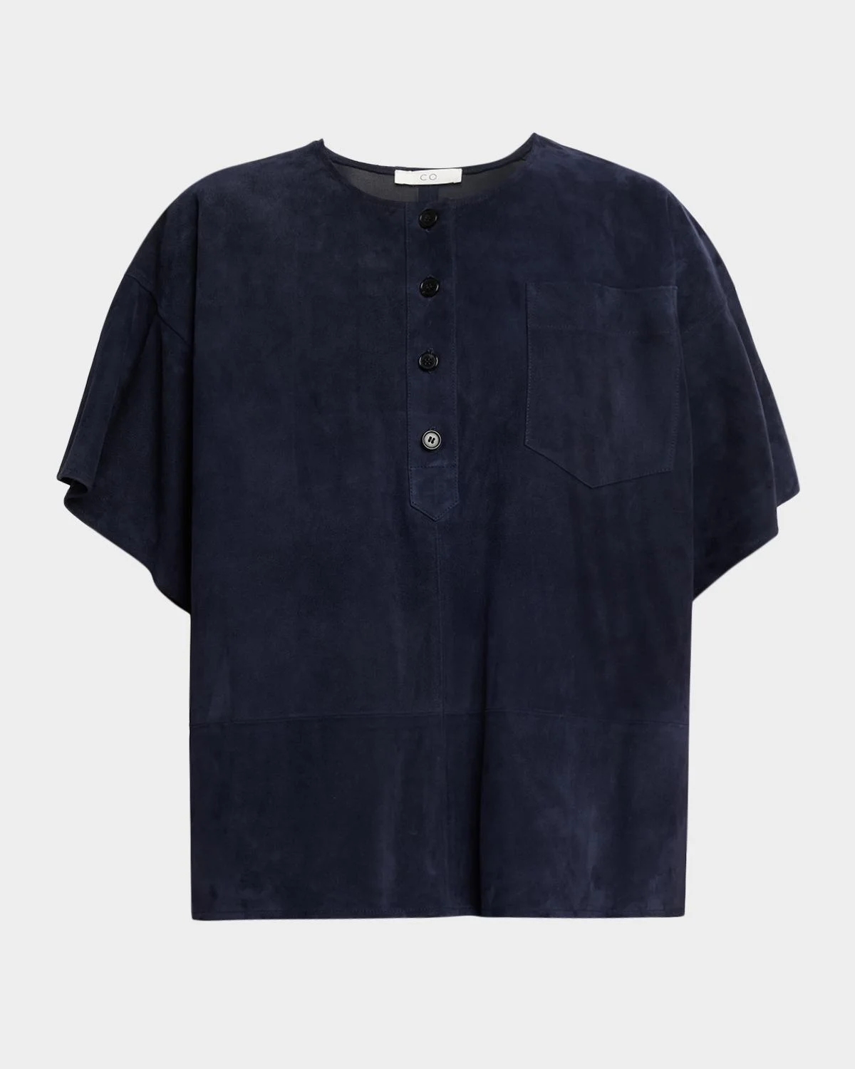 Short-Sleeve Suede Henley Box Shirt - 1