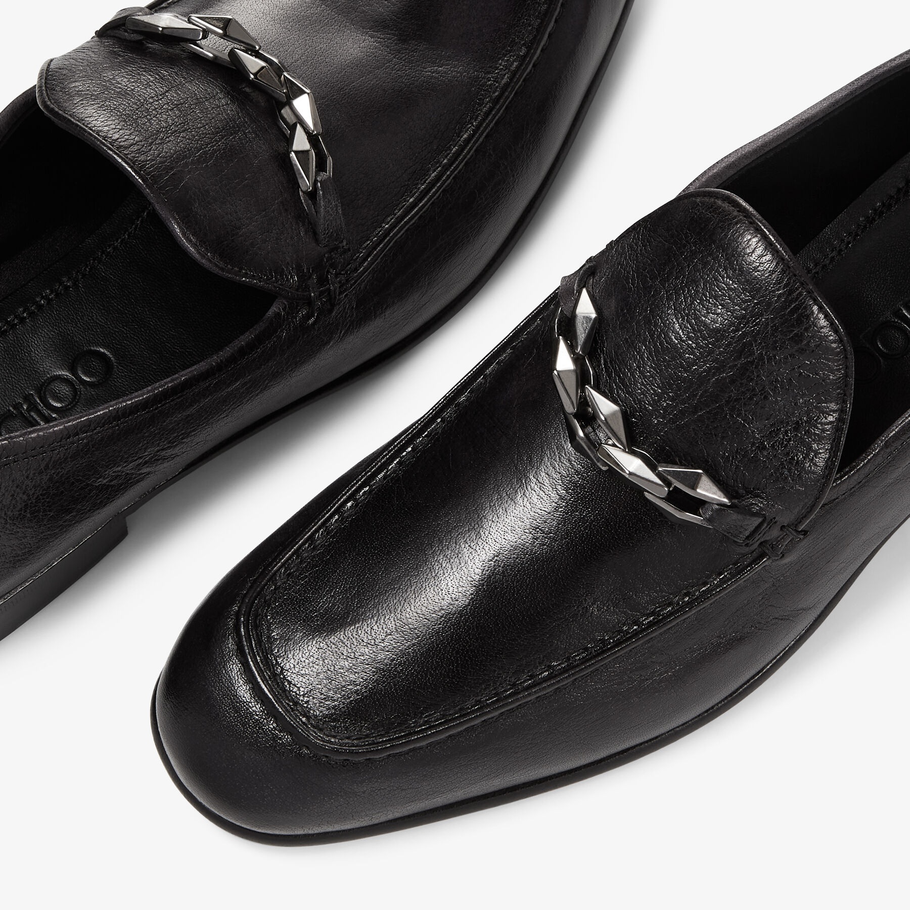 Marti Reverse
Black Buffalo Leather Loafers with Chain Embellishment - 3